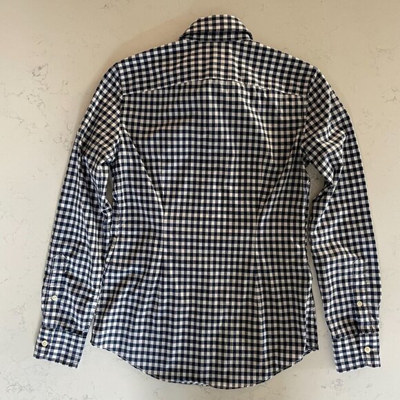 Ralph Lauren Blue Label Slim Fit LS Button Down Cotton Check Shirt Navy Wht Sz 2 - Picture 6 of 14